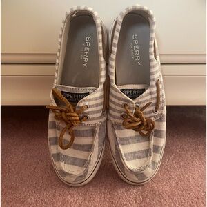 Sperry blueish gray and white stripe top sider boat shoes size 5.5